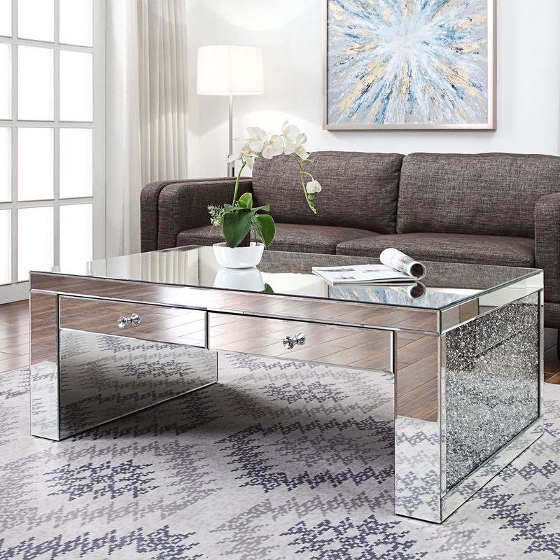 Noralie – 19H Coffee Table – Mirrored & Faux Diamonds