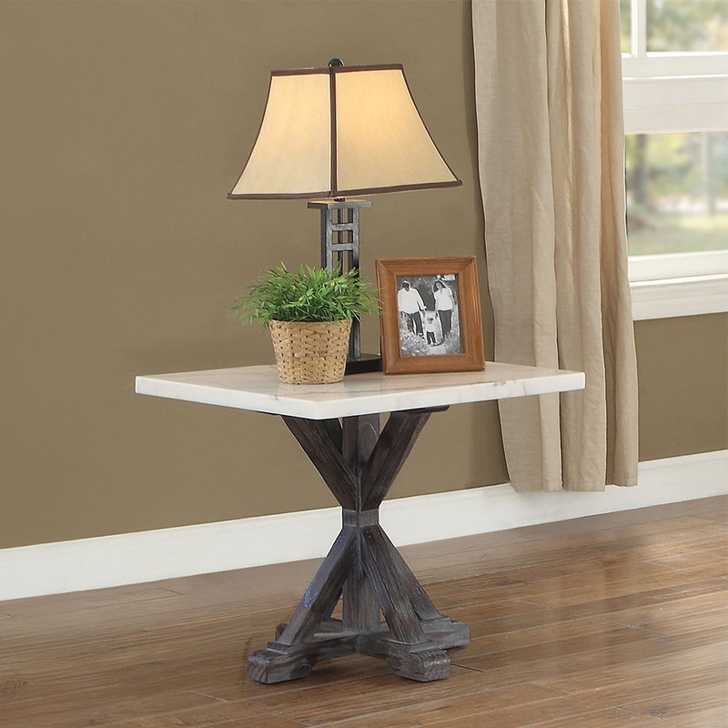 Romina – End Table – White Marble Top & Weathered Espresso
