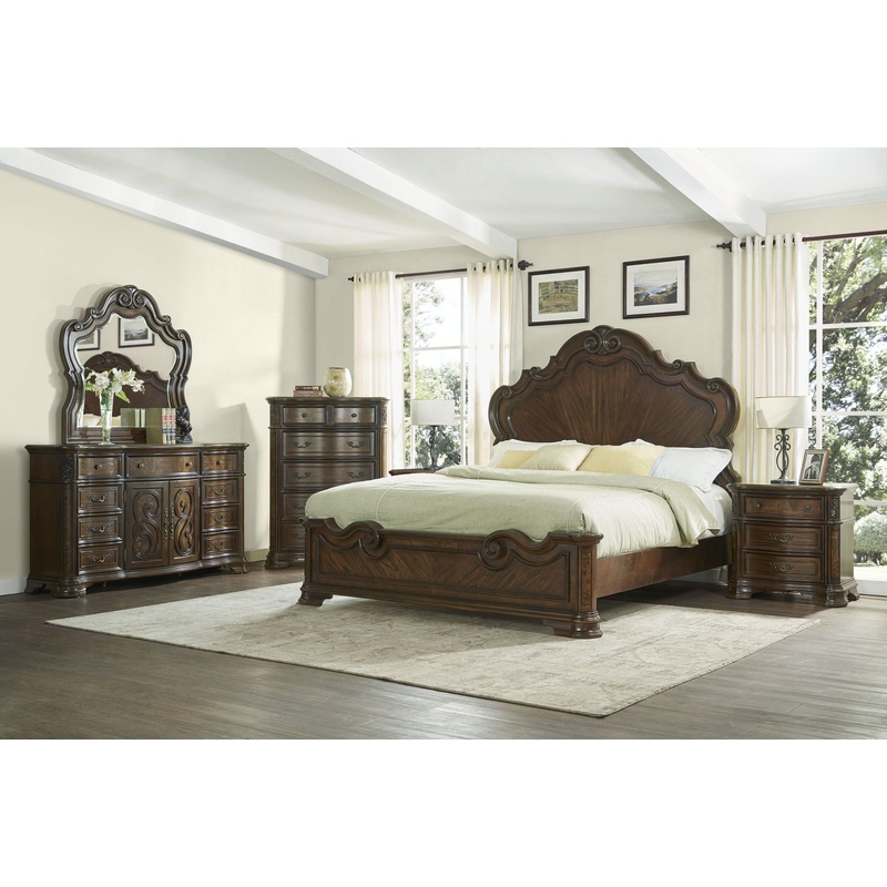 Royale – 5 Piece Queen Bedroom Set (2 Nightstands) – Dark Brown