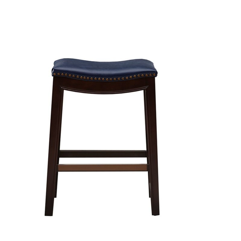 Saddle Counter Stool With Antique Bronze Detailing And High Density Foam – Navy