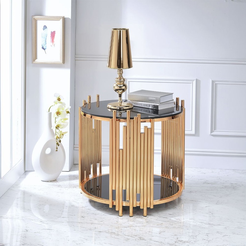 Tanquin – End Table – Black Glass & Gold