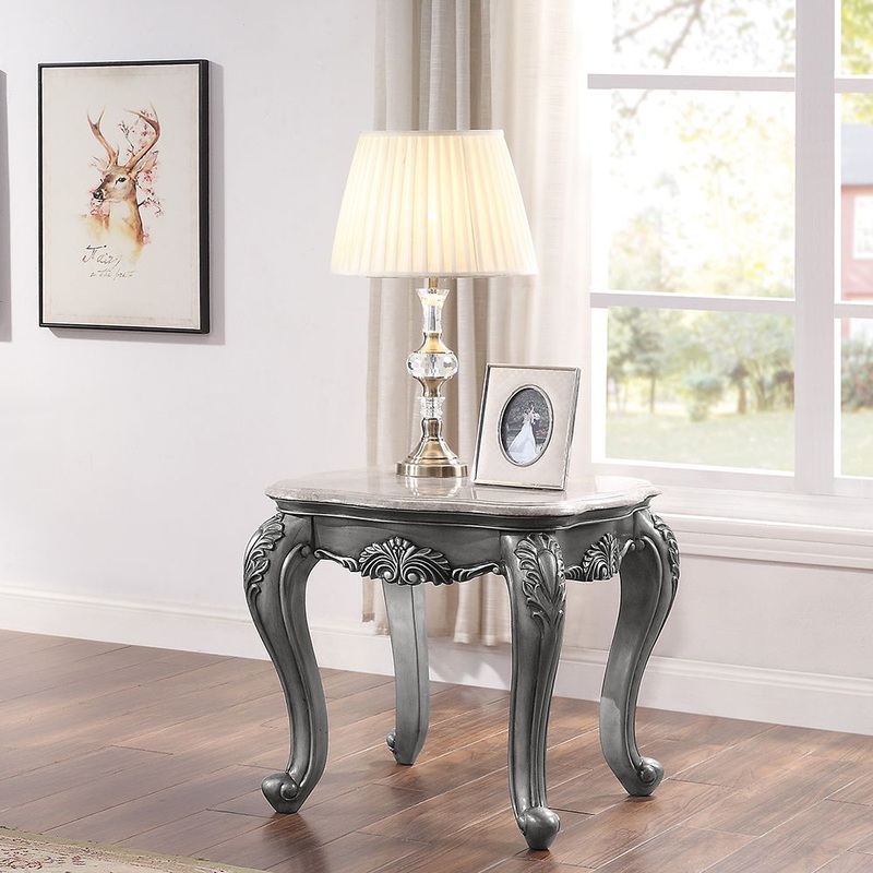 Ariadne – End Table – Marble Top & Platinum