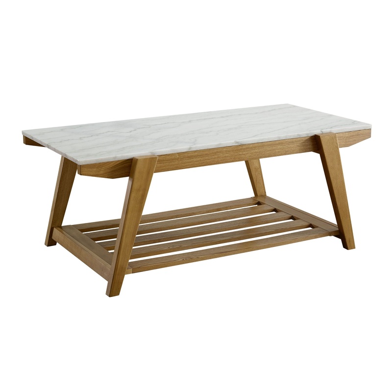 Celeste – White Marble Top Coffee Table – Brown