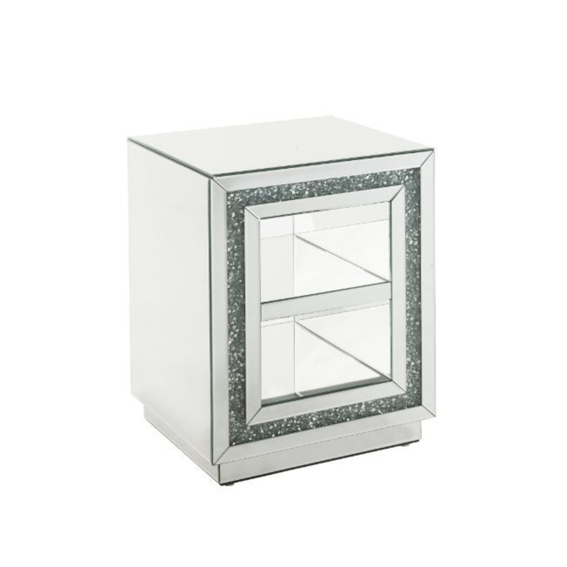 Noralie – 24H End Table With 2 Tier Shelf – Mirrored & Faux Diamonds