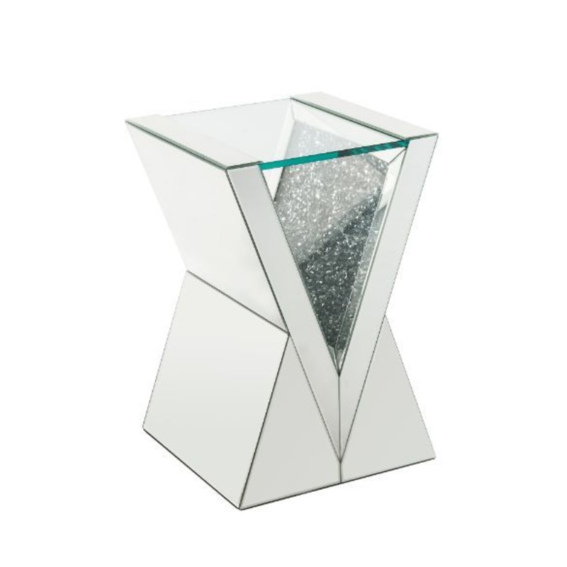 Noralie – End Table – Clear Glass, Mirrored & Faux Diamonds