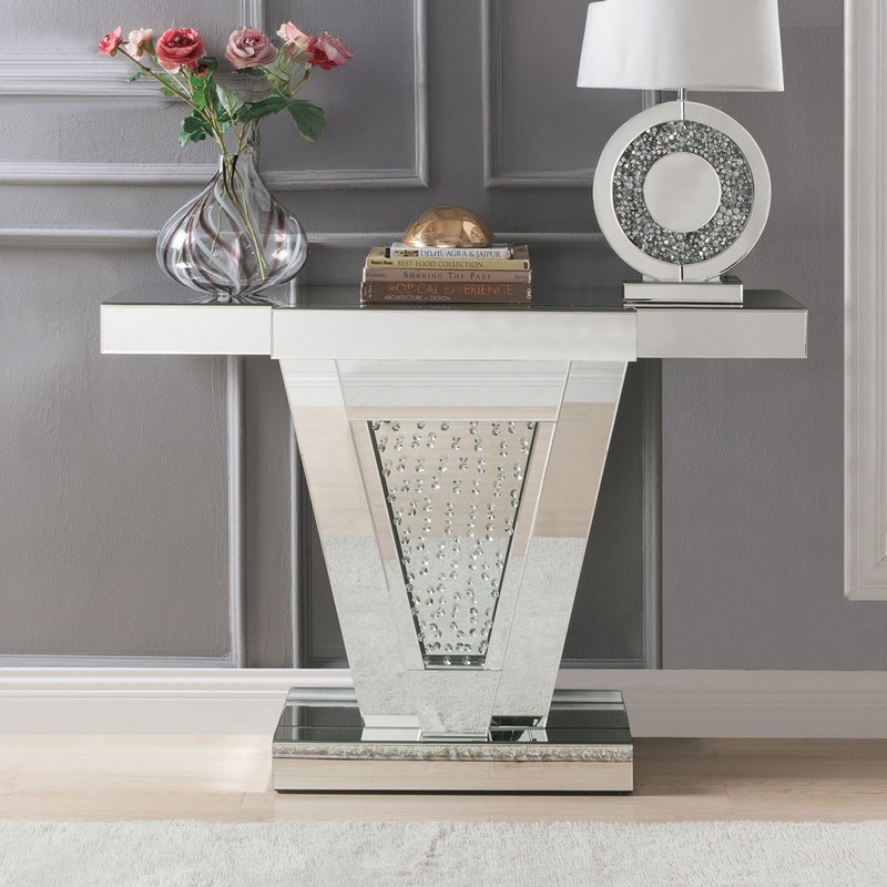 Nysa – 32H Console Table – Mirrored & Faux Crystals