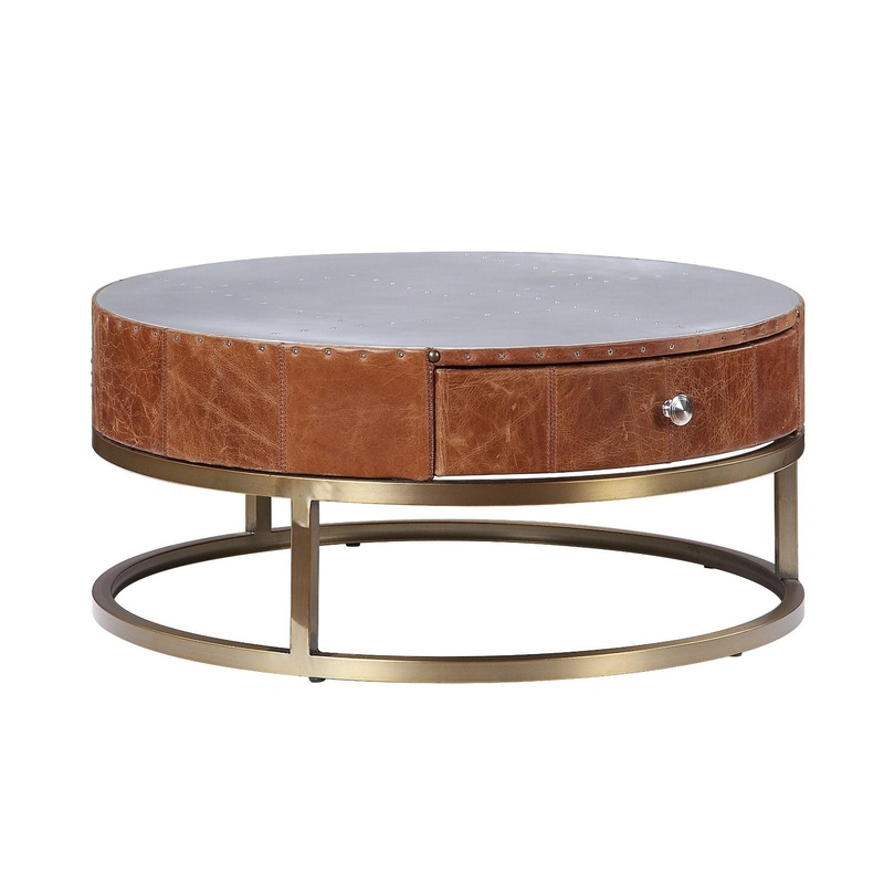Tamas – 13 Coffee Table – Aluminum & Cocoa Top Grain Leather