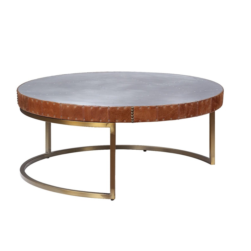 Tamas – 16 Coffee Table – Aluminum & Cocoa Top Grain Leather