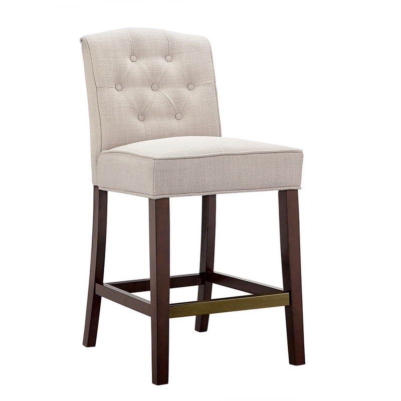 Tufted Counter Stool With Button Tufted Back – Tan
