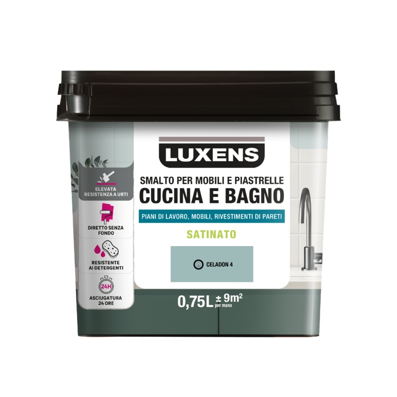 WATER GLAZE FOR FURNITURE AND KITCHEN AND BATHROOM TILES GRAY CELADON 4 SATIN LUXENS 750 M