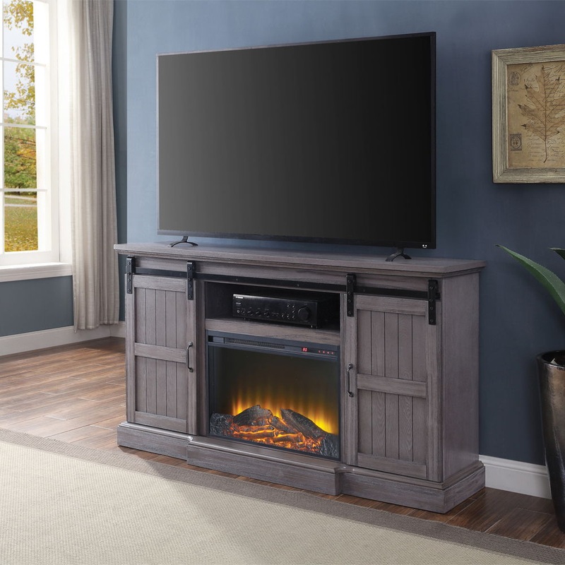 Admon – TV Stand With Fireplace – Gray Oak