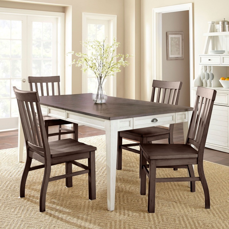 Cayla – Dining Set – Two-Tone|Dark Brown|White|5 Pc. Table, 4 Chairs|7 Pc. Table, 6 Chairs