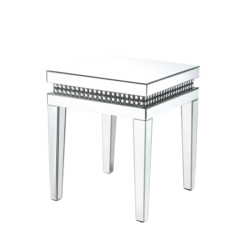 Lotus – 20 End Table – Mirrored & Faux Ice Cube Crystals