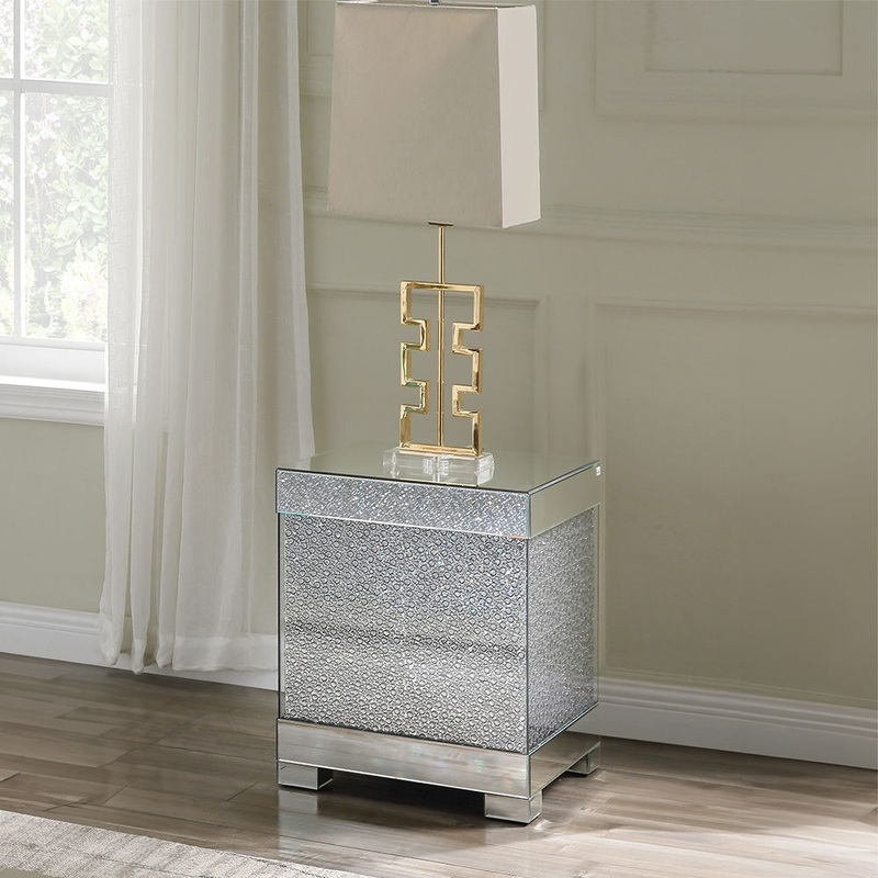 Mallika – End Table – Mirrored & Faux Round Crystals
