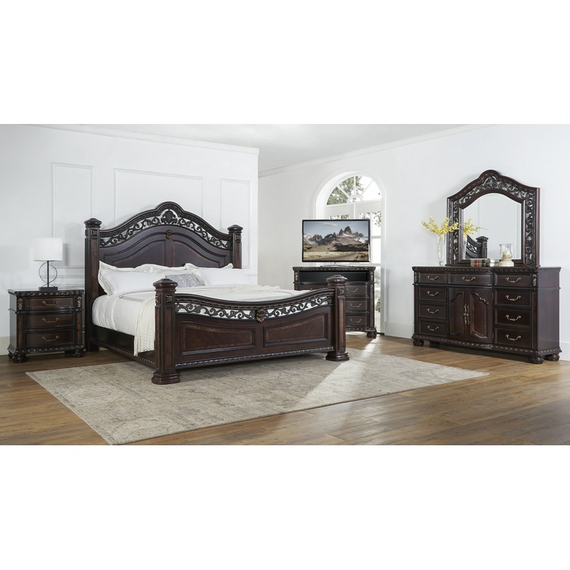 Monte Carlo – Bedroom Set|Dark Brown|4 Pc. Bed, Dresser, Mirror|King|Queen