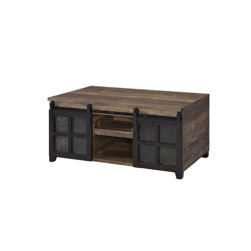 Nineel – Coffee Table – Obscure Glass, Rustic Oak & Black