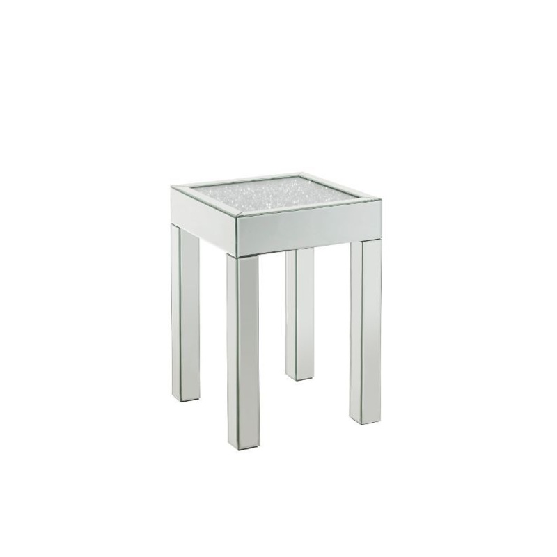 Noralie – 16 Square End Table With Glass Top – Mirrored & Faux Diamonds
