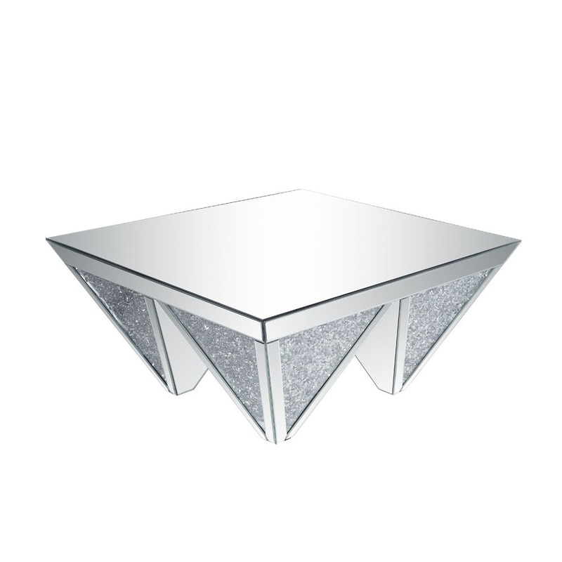 Noralie – 19H Coffee Table With Faux Diamonds – Mirrored