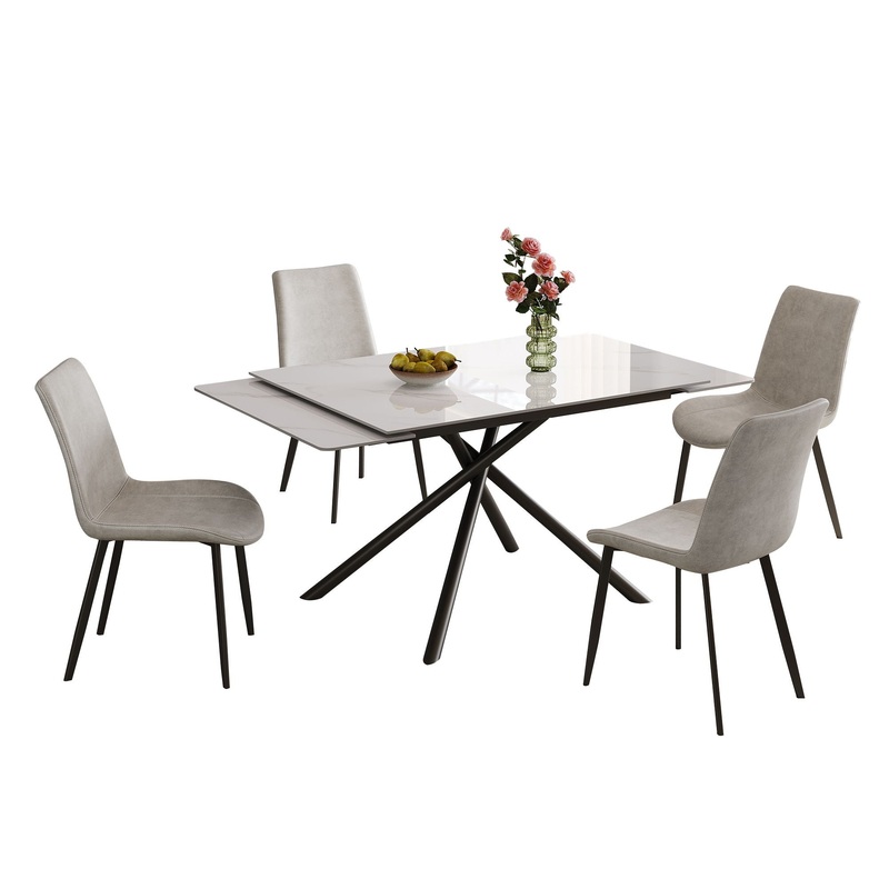 Retractable Sintered Stone Dining Table Set With Chairs