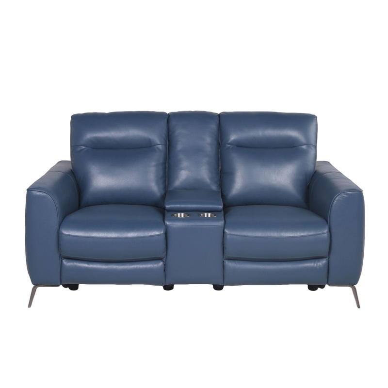 Sansa – Dual Power Reclining Loveseat With Console – Blue