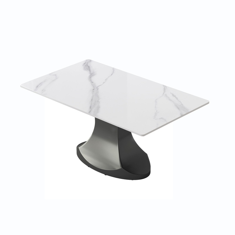 63 Modern Artificial Stone Panel Stainless Steel Curved Legs, Can Accommodate 6-8 People – White / Gray