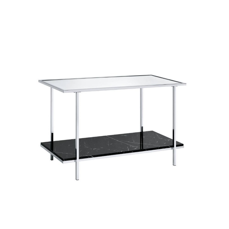 Angwin – Console Table – Mirrored, Faux Marble Top & Chrome