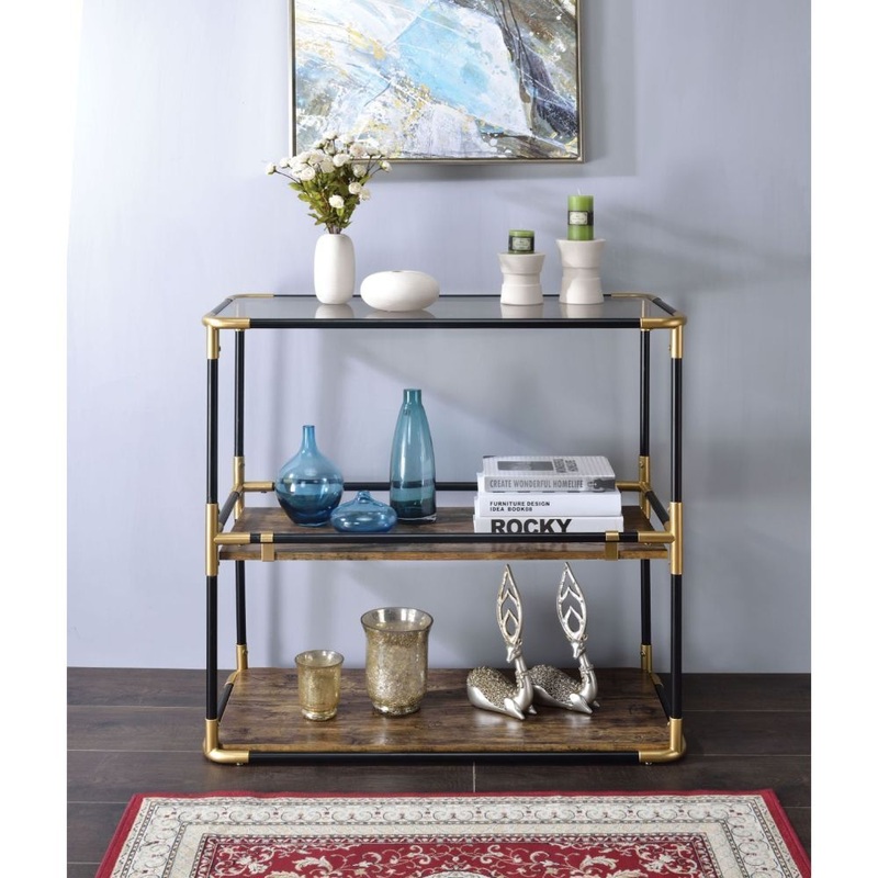 Heleris – Console Table – Smoky Glass Top & Black & Gold