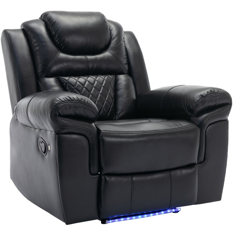 Home Theater Seating Manual Recliner Chair, Led Light Strip For Living Room – Black