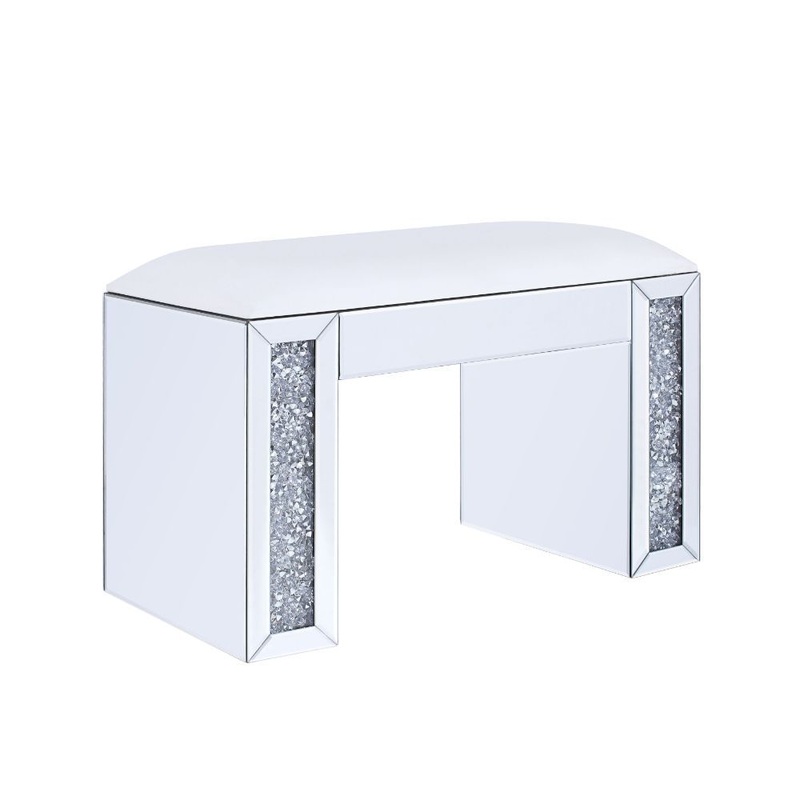Noralie – Vanity Stool – Synthetic Leather , Mirrored & Faux Diamonds