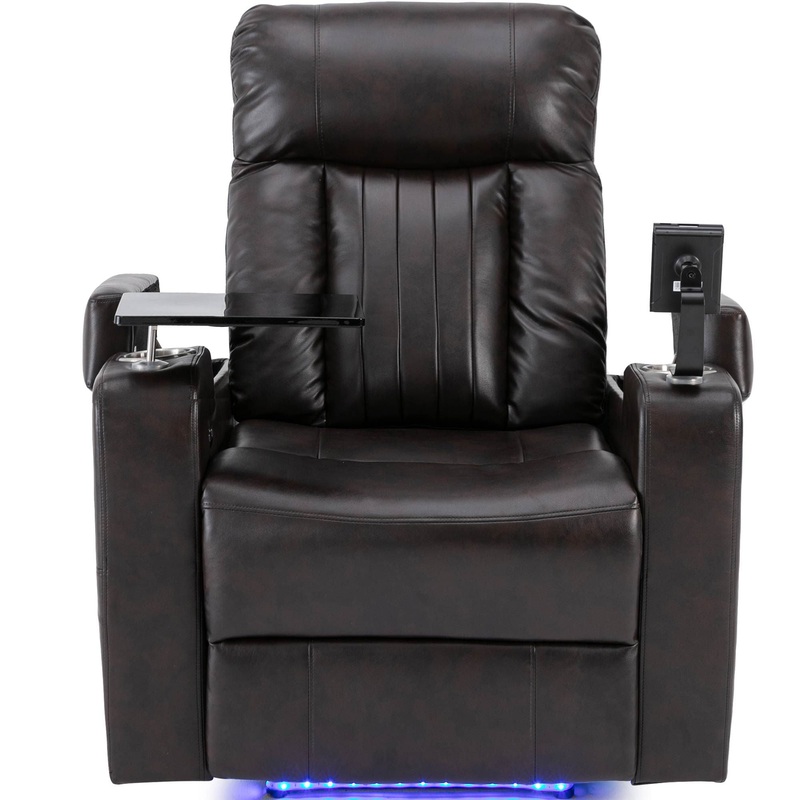 Power Recliner With Storage Arms, Cupholders, Swivel Tray Table And Cell Phone Stand – Brown