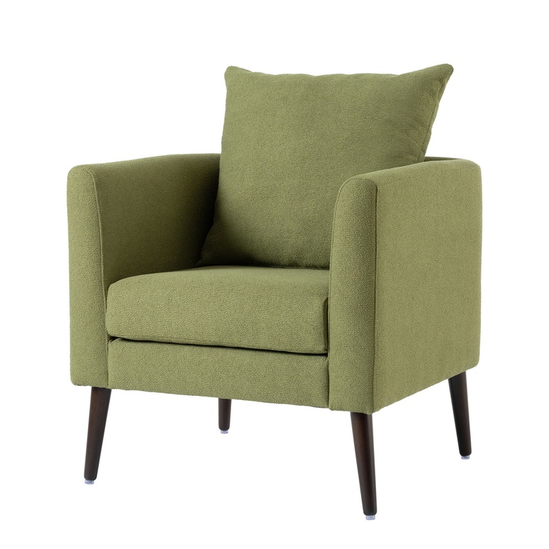 Barrel Chair, Modern Accent Chair, Fabric Armchair Club Chair, Upholstered Arm Chair With Solid Wood Legs, Waist Pillow, Padded Single Chair For Living Room / Bedroom / Study / Waiting Room – Olive Green