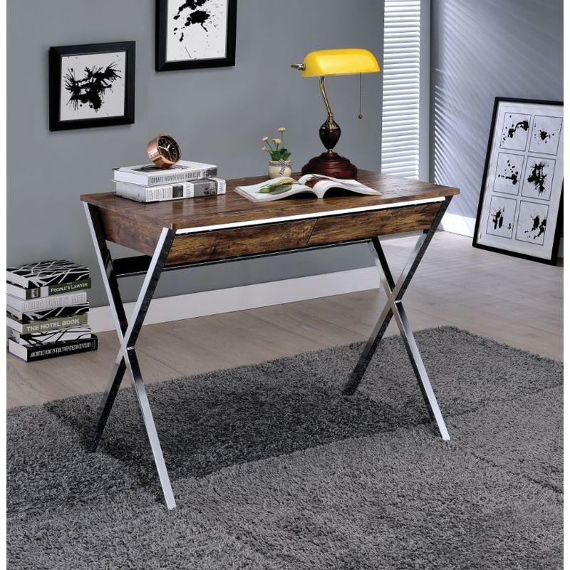 Callers – Writing Desk – Weathered Oak & Chrome