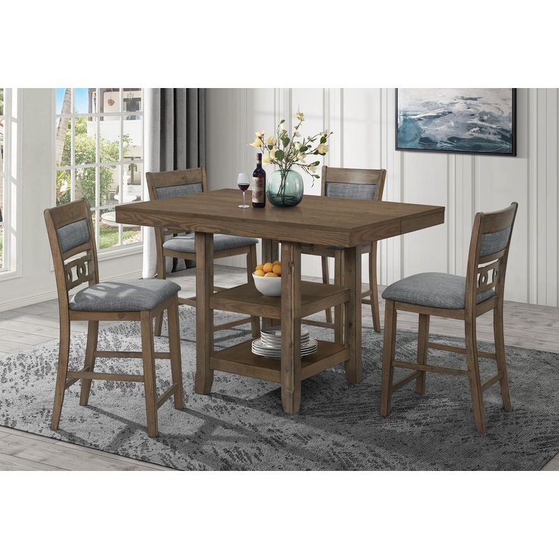 D2945 – 5 Piece Dining Room Set (Extension Bar Table With 4 Bar Stool) – Gray / Dark Brown