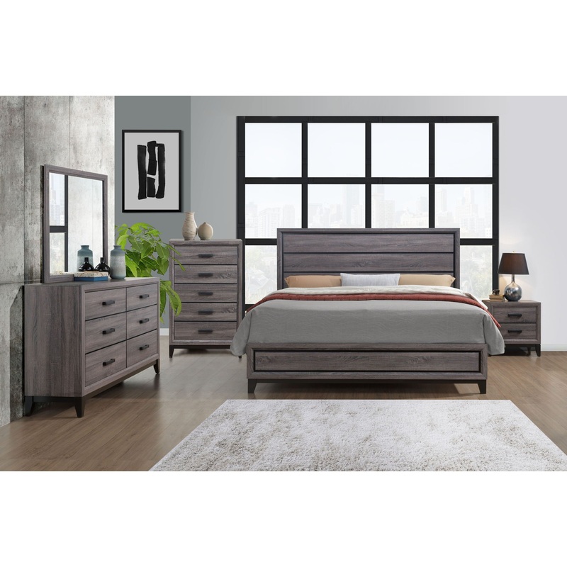 Kate – 6 Piece Queen Bedroom Set (Bed, Dresser, Mirror, Chest, 2 Nightstands) – Foil Gray