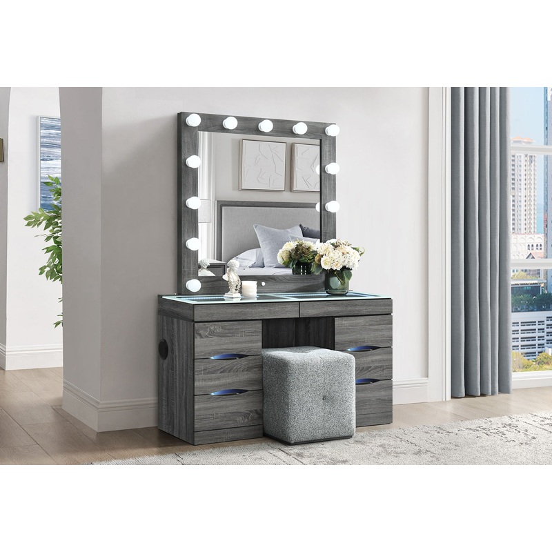 Lexi – Vanity Set With Stool – Gray