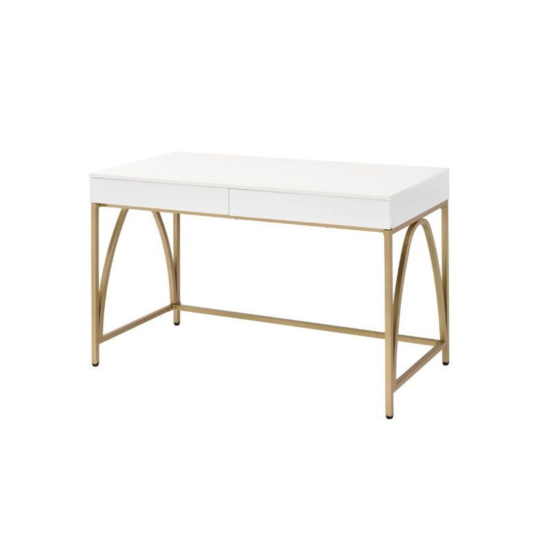 Lightmane – Writing Desk (Same Ac00900) – White High Gloss & Gold