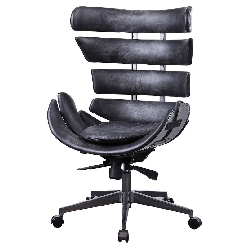 Megan – Office Chair – Vintage Black Top Grain Leather & Aluminum