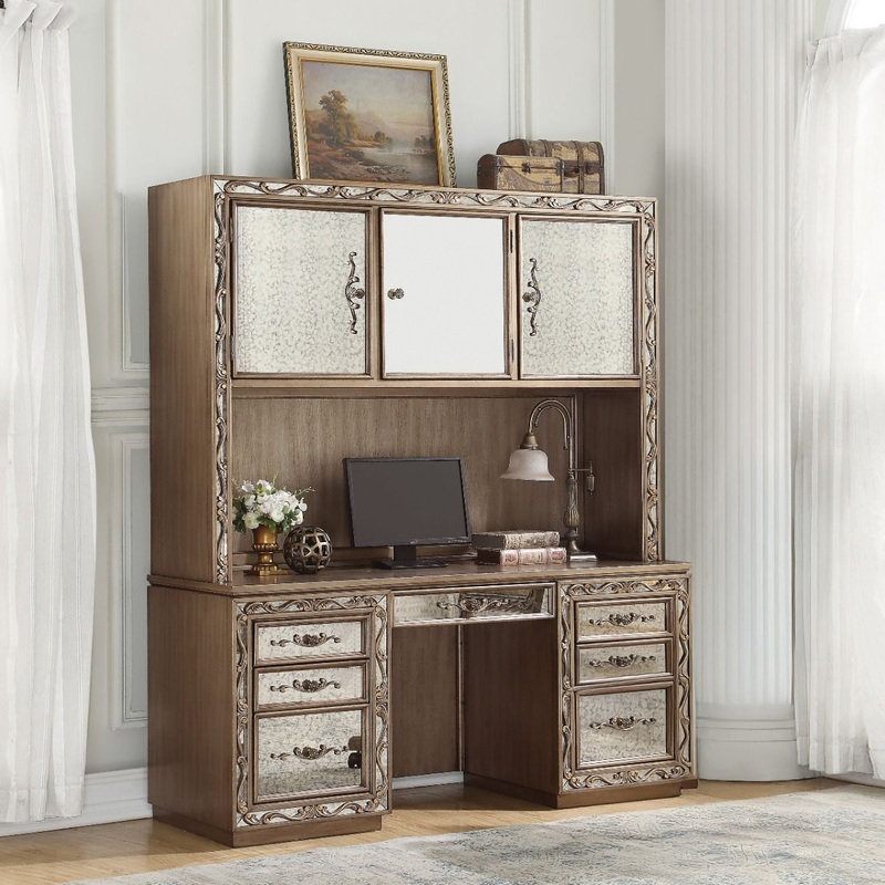 Orianne – Executive Computer Desk With Hutch – Antique Gold