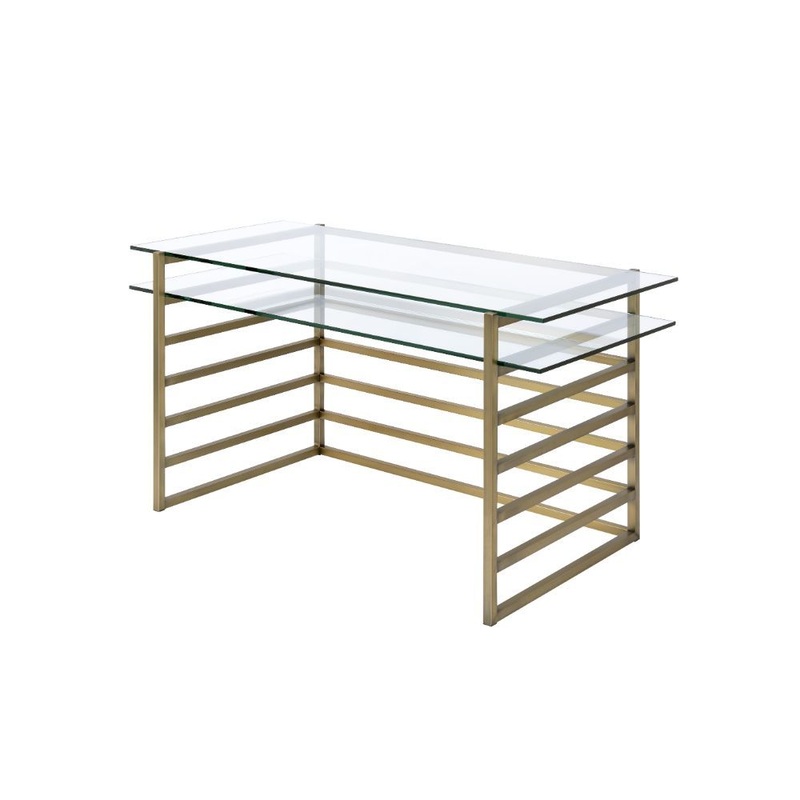 Shona – Writing Desk – Clear Glass Top & Antique Gold