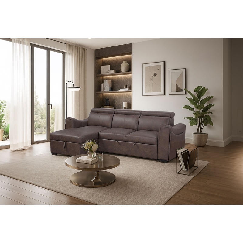 U6638 – Pull Out Sofa Bed – Dark Brown