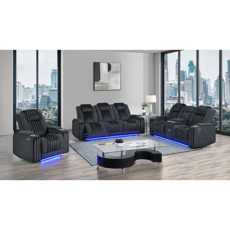 U8000 – 3 Piece Living Room Set (Power Console Reclining Loveseat, Power Reclining Sofa/ Power Recliner With Power Headrest) – Black