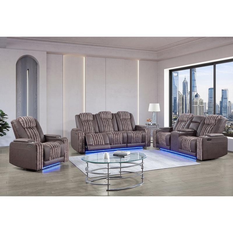 U8000 – 3 Piece Living Room Set (Power Console Reclining Loveseat, Power Reclining Sofa, Power Recliner With Power Headrest) – Brown
