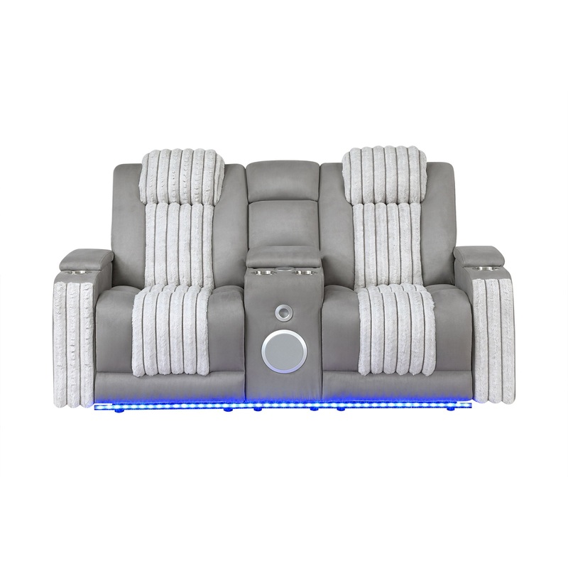 U8000 – Power Reclining Loveseat With Console, Power Headrest, LED Light, Bluetooth Speaker – Gray