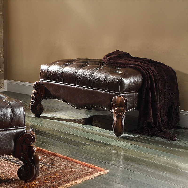 Versailles – Ottoman – Two Tone Dark Brown Synthetic Leather & Cherry Oak