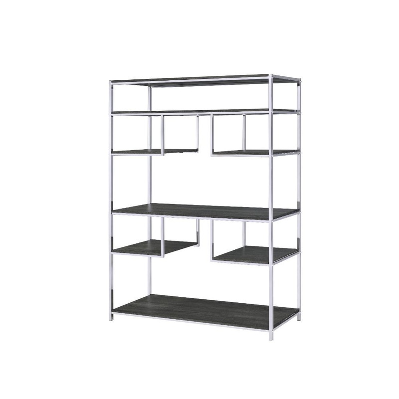Vonara – Bookshelf – Rustic Gray Oak & Chrome