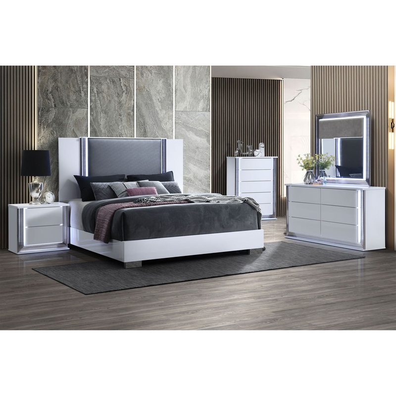 Ylime – 4 Piece King Bedroom Set (Bed, Dresser, Mirror, Nightstand) – White