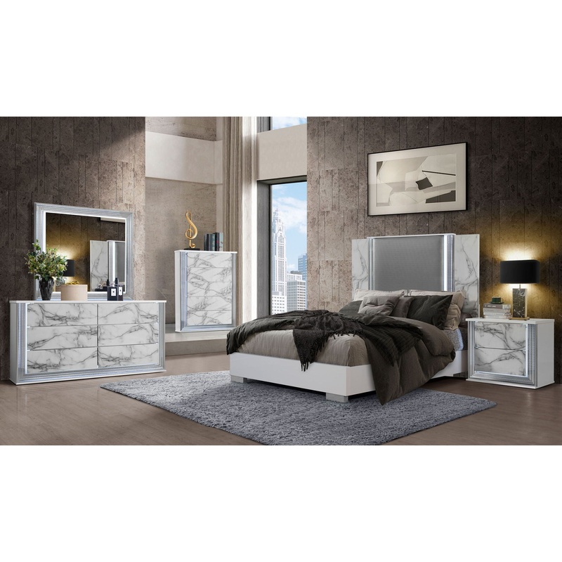 Ylime – 4 Piece Queen Bedroom Set (Bed Fully Slatted, Dresser, Mirror, Nightstand) – White