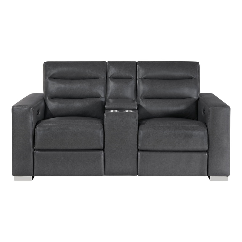 Ylime – Power Console Reclining Loveseat With Bookcase LED – Charcoal