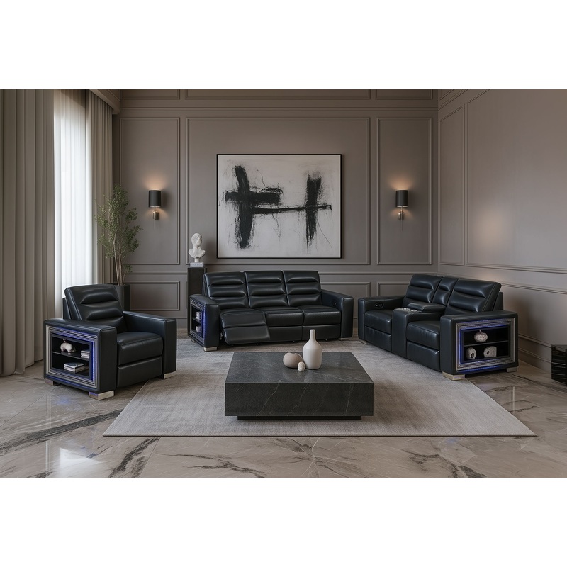 Ylime – Power Reclining Sofa With USB And Bookcase Arm LED, Power Console Reclining Loveseat With Bookcase LED, Power Recliner With Bookcase LED – Blanche Charcoal