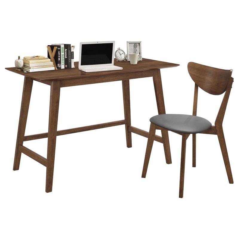 2 Piece Home Office Desk And Chair Set – Gray / Walnut Brown